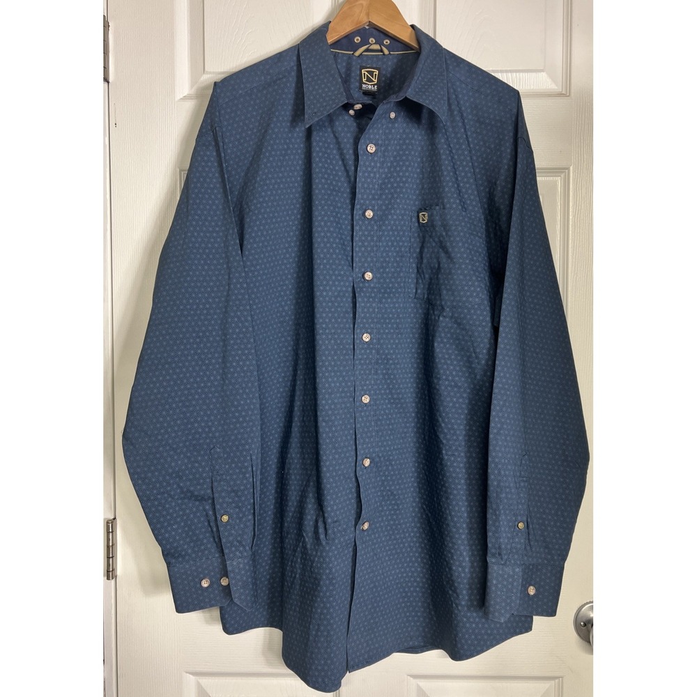 Noble Men's Long Sleeve‎ Dress Shirt Navy Blue Button Down Size 2XL
